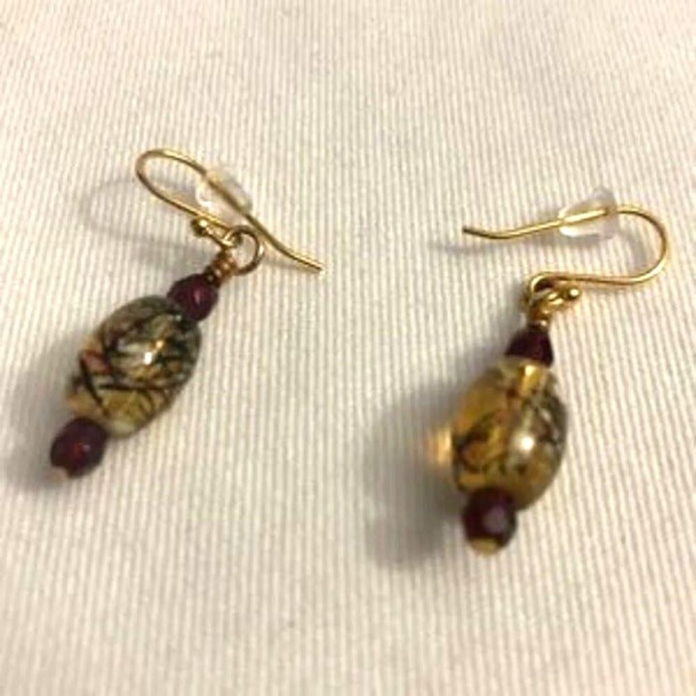 Painted Glass Bead Dangle Earrings - Picture 5 of 8